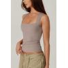 QINSEN Women’s Square Neck Sleeveless Double-Layer Tank Tops Basic Tight T Shirts(Taupe Gray)