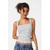 QINSEN Women’s Square Neck Sleeveless Double-Layer Tank Tops Basic Tight T Shirts(White Polka Dots)