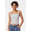 QINSEN Women’s Square Neck Sleeveless Double-Layer Tank Tops Basic Tight T Shirts(White Polka Dots)