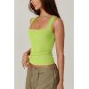 QINSEN Women’s Square Neck Sleeveless Double-Layer Tank Tops Basic Tight T Shirts(Wild Lime)