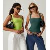 QINSEN Women’s Square Neck Sleeveless Double-Layer Tank Tops Basic Tight T Shirts(Wild Lime)
