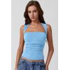 QINSEN Women’s Square Neck Slim Fit Tank Top(Baby Blue)
