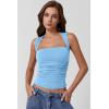 QINSEN Women’s Square Neck Slim Fit Tank Top(Baby Blue)