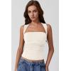 QINSEN Women’s Square Neck Slim Fit Tank Top(Beige)