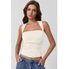 QINSEN Women’s Square Neck Slim Fit Tank Top(Beige)