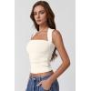 QINSEN Women’s Square Neck Slim Fit Tank Top(Beige)