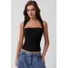 QINSEN Women’s Square Neck Slim Fit Tank Top(Black)