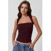 QINSEN Women’s Square Neck Slim Fit Tank Top(Burgundy)