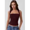 QINSEN Women’s Square Neck Slim Fit Tank Top(Burgundy)