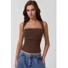 QINSEN Women’s Square Neck Slim Fit Tank Top(Chestnut)