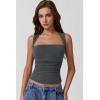 QINSEN Women’s Square Neck Slim Fit Tank Top(Dark Grey)