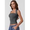QINSEN Women’s Square Neck Slim Fit Tank Top(Dark Grey)