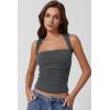 QINSEN Women’s Square Neck Slim Fit Tank Top(Dark Grey)