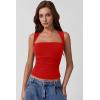 QINSEN Women’s Square Neck Slim Fit Tank Top(Fairy Red)