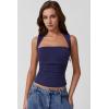 QINSEN Women’s Square Neck Slim Fit Tank Top(Navy)