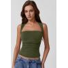 QINSEN Women’s Square Neck Slim Fit Tank Top(Olive Green)
