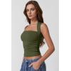 QINSEN Women’s Square Neck Slim Fit Tank Top(Olive Green)