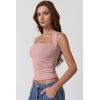 QINSEN Women’s Square Neck Slim Fit Tank Top(Pink)