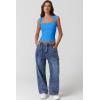 QINSEN Women’s Square Neck Slim Fit Tank Top(Sapphire Blue)