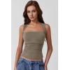 QINSEN Women’s Square Neck Slim Fit Tank Top(Turner Taupe)