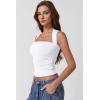 QINSEN Women’s Square Neck Slim Fit Tank Top(White)