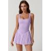 QINSEN Womens Square Neck Tennis Dress Pleated Sleeveless Built in Shorts Golf Athletic Dress with Pockets(Light Purple)