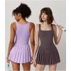 QINSEN Womens Square Neck Tennis Dress Pleated Sleeveless Built in Shorts Golf Athletic Dress with Pockets(Light Purple)
