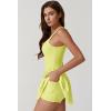 QINSEN Womens Square Neck Tennis Dress Pleated Sleeveless Built in Shorts Golf Athletic Dress with Pockets(Light Yellow)