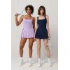 QINSEN Womens Square Neck Tennis Dress Pleated Sleeveless Built in Shorts Golf Athletic Dress with Pockets(Navy)
