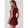 QINSEN Womens Square Neck Tennis Dress Pleated Sleeveless Built in Shorts Golf Athletic Dress with Pockets(Wine)