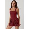 QINSEN Womens Square Neck Tennis Dress Pleated Sleeveless Built in Shorts Golf Athletic Dress with Pockets(Wine)