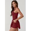 QINSEN Womens Square Neck Tennis Dress Pleated Sleeveless Built in Shorts Golf Athletic Dress with Pockets(Wine)