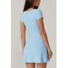 QINSEN Womens Square Neck Tennis Dress Short Sleeve Built in Shorts Golf Athletic Dress with Pockets(Airy Blue)