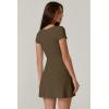 QINSEN Womens Square Neck Tennis Dress Short Sleeve Built in Shorts Golf Athletic Dress with Pockets(Army Green)
