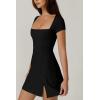 QINSEN Womens Square Neck Tennis Dress Short Sleeve Built in Shorts Golf Athletic Dress with Pockets(Black)