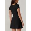 QINSEN Womens Square Neck Tennis Dress Short Sleeve Built in Shorts Golf Athletic Dress with Pockets(Black)