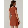 QINSEN Womens Square Neck Tennis Dress Short Sleeve Built in Shorts Golf Athletic Dress with Pockets(Brick Red)