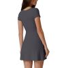 QINSEN Womens Square Neck Tennis Dress Short Sleeve Built in Shorts Golf Athletic Dress with Pockets(Deep Grey)