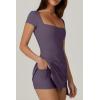 QINSEN Womens Square Neck Tennis Dress Short Sleeve Built in Shorts Golf Athletic Dress with Pockets(Deep Purple)