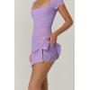 QINSEN Womens Square Neck Tennis Dress Short Sleeve Built in Shorts Golf Athletic Dress with Pockets(Light Purple)