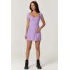 QINSEN Womens Square Neck Tennis Dress Short Sleeve Built in Shorts Golf Athletic Dress with Pockets(Light Purple)