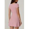 QINSEN Womens Square Neck Tennis Dress Short Sleeve Built in Shorts Golf Athletic Dress with Pockets(Pink)