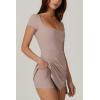 QINSEN Womens Square Neck Tennis Dress Short Sleeve Built in Shorts Golf Athletic Dress with Pockets(Rose Taupe)