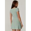 QINSEN Womens Square Neck Tennis Dress Short Sleeve Built in Shorts Golf Athletic Dress with Pockets(Smoke Green)