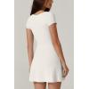 QINSEN Womens Square Neck Tennis Dress Short Sleeve Built in Shorts Golf Athletic Dress with Pockets(White)