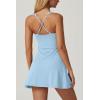 QINSEN Womens Square Neck Tennis Dress Sleeveless Built in Shorts Golf Athletic Dress with Pockets(Airy Blue)
