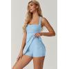QINSEN Womens Square Neck Tennis Dress Sleeveless Built in Shorts Golf Athletic Dress with Pockets(Airy Blue)