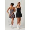 QINSEN Womens Square Neck Tennis Dress Sleeveless Built in Shorts Golf Athletic Dress with Pockets(Black)