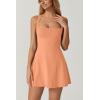 QINSEN Womens Square Neck Tennis Dress Sleeveless Built in Shorts Golf Athletic Dress with Pockets(Cantaloupe)