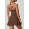QINSEN Womens Square Neck Tennis Dress Sleeveless Built in Shorts Golf Athletic Dress with Pockets(Chestnut)
